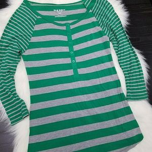 Old Navy Green & Grey Striped 3/4 Sleeve Shirt